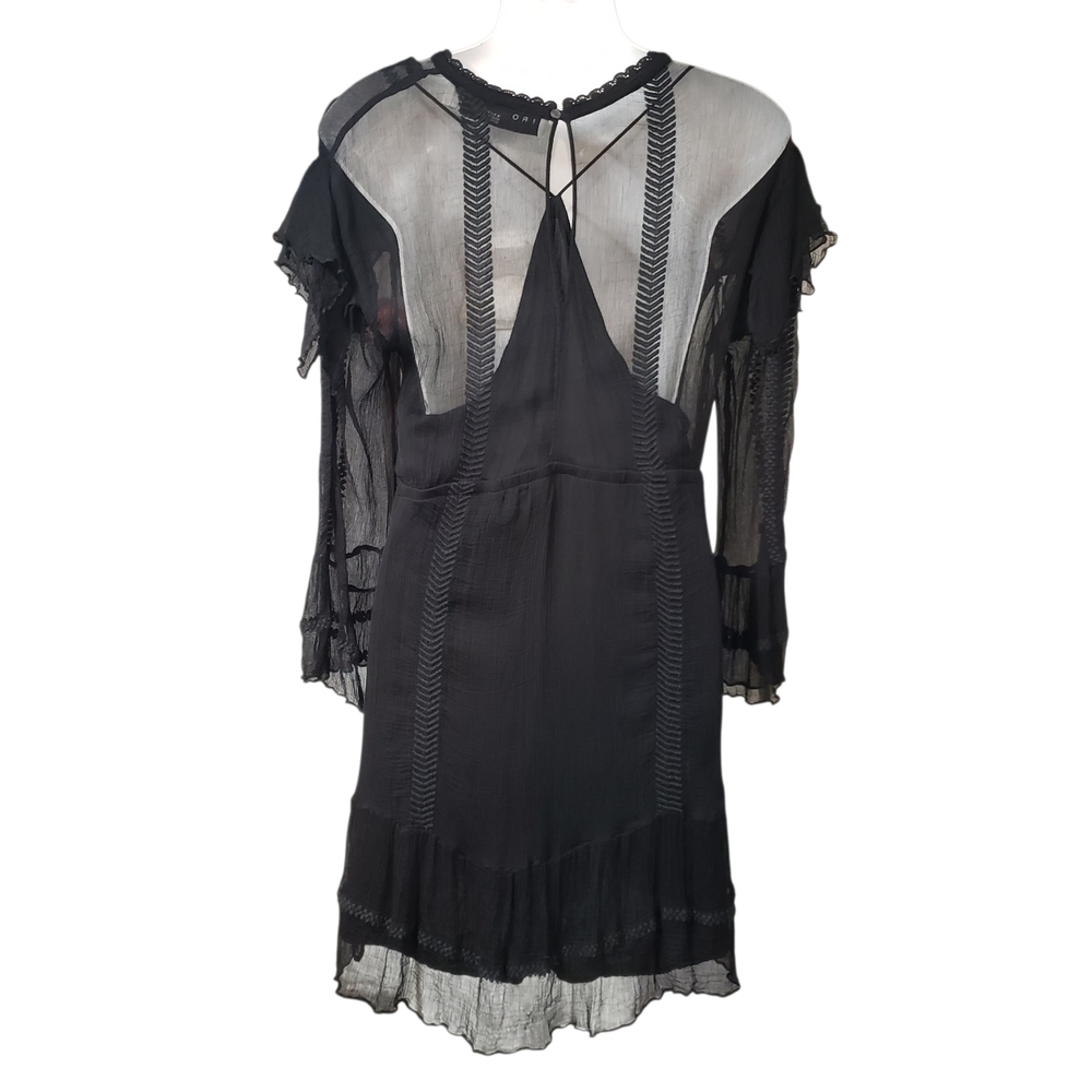 IRO Women's Black Sheer Western Boho Dress Long Sleeves Size 6 - Picture 6 of 16
